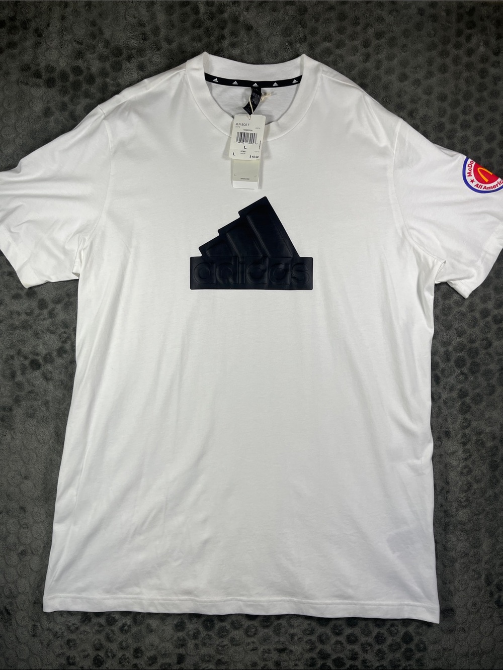 adidas McDonald’s All American White Short-Sleeve Tee with Black Trefoil Logo L